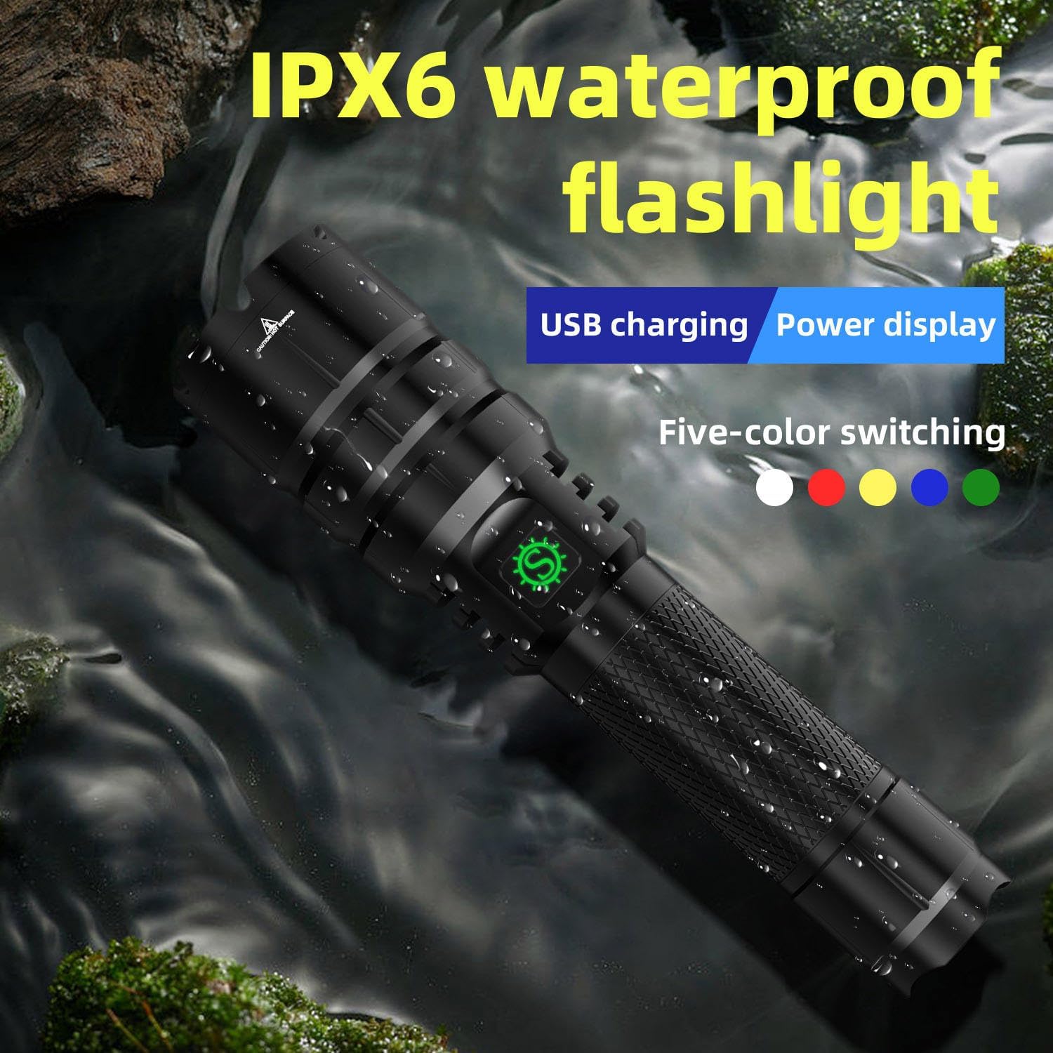 WINDFIRE Tactical Flashlight for Rifle, 1600 Lumen LED Weapon Light Rechargeable with Picatinny Rail Mount, Remote Pressure Switch, 5 Modes, 5 Colors Lens, Red/Green/Yellow/Blue Lights for Hunting