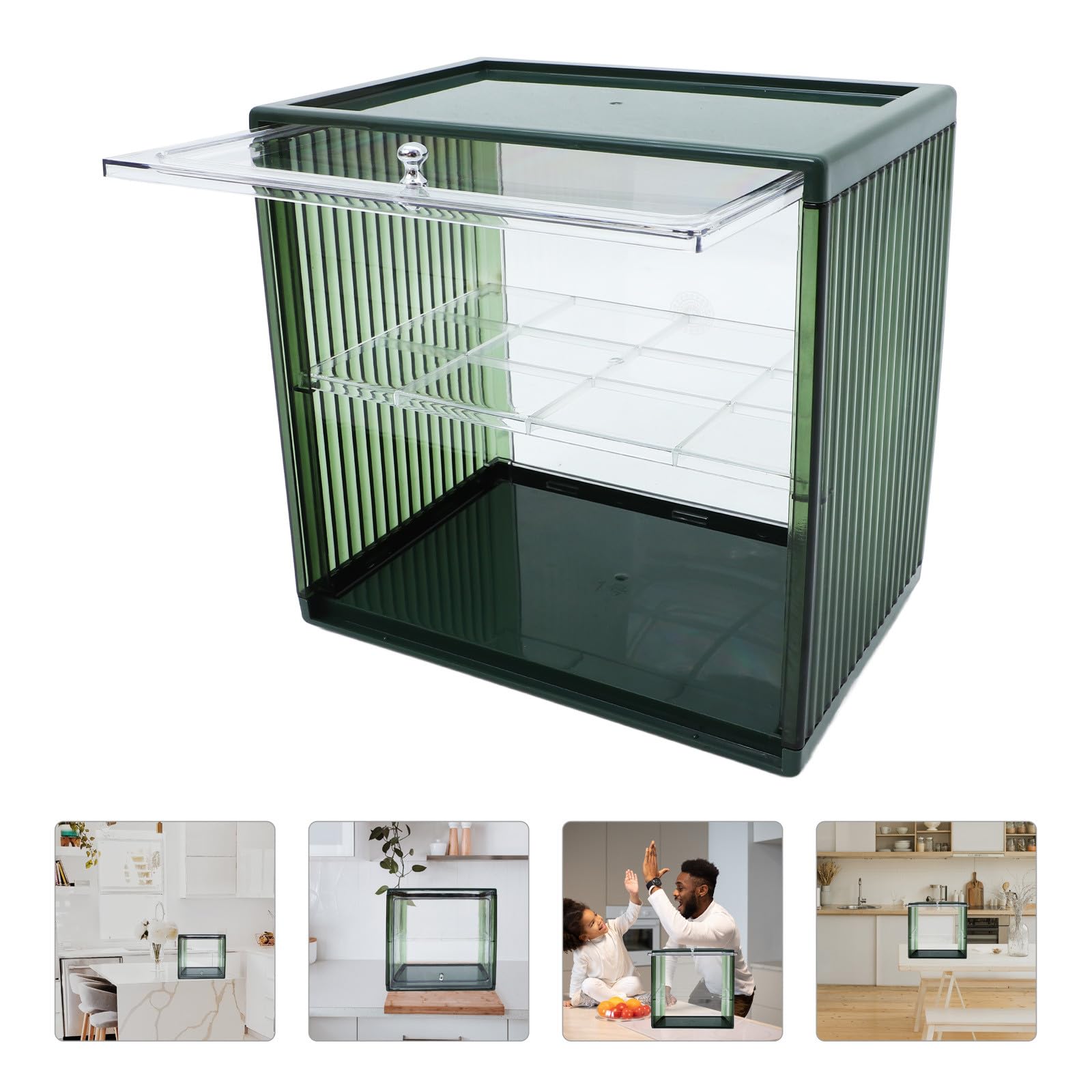 Scatola per Pane da Cucina in Plastico Verde Struttura a Doppio Strato, Grande Capacità e Risparmio di Spazio, per Esposizione e Conservazione del Pane
