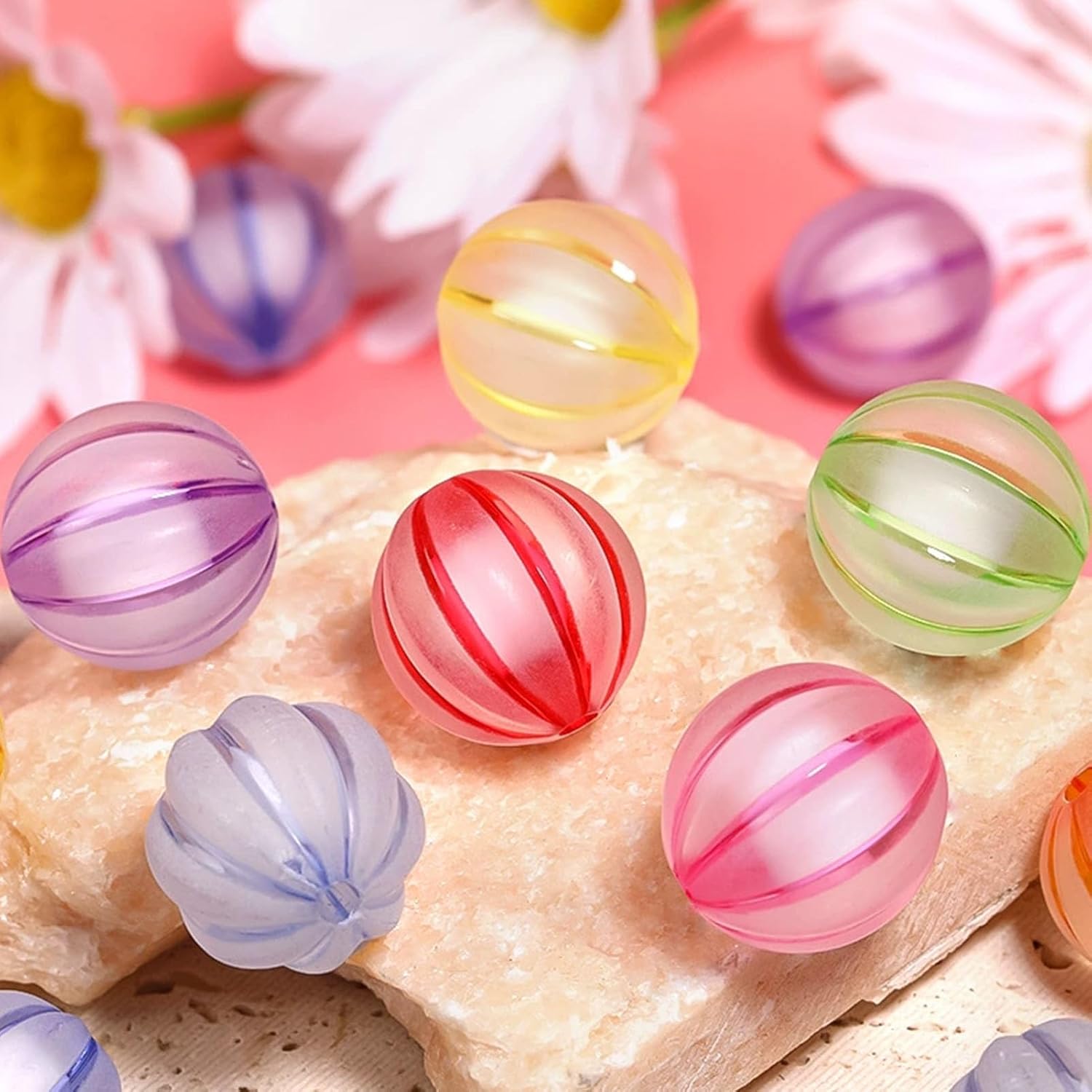 20pcs 16mm Frosted Pumpkin Beads Acrylic Round Lantern Bracelet Beads Cute Stripe Loose Spacer Beads for Pen Decorative Craft Beads for DIY Earring Necklace Jewelry Making - Image 5