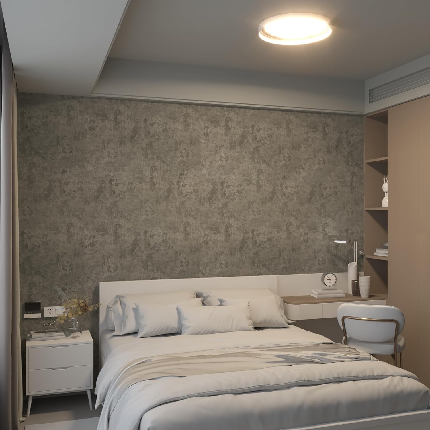 48"×354" Extra Wide Big Roll Thick Light Brown Grey Concrete Wallpaper Peel and Stick 3D Industrial Gray Concrete Contact Paper DIY Matte Textured Cement Stickers for Bedroom Bathroom Gym Walls