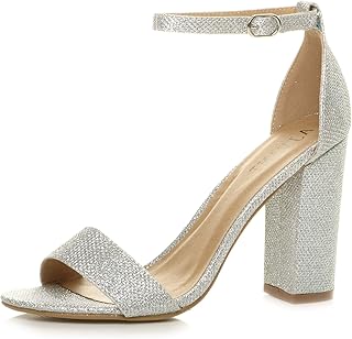 small silver block heels