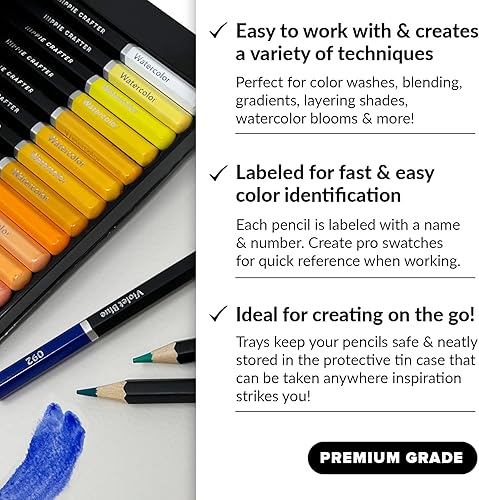 Miniatura 4 de HIPPIE CRAFTER Lápices de colores de acuarela para adultos, juego profesional de 72 lápices a granel, lápices de acuarela, arte de pintura para