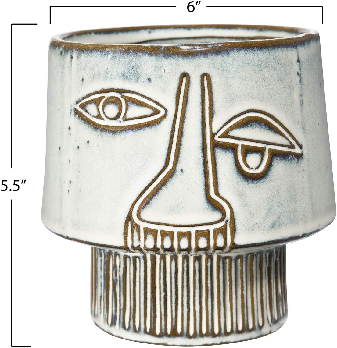 Bloomingville White Stoneware Vase with Abstract Face Design & Reactive Glaze Finish (Each one will vary)