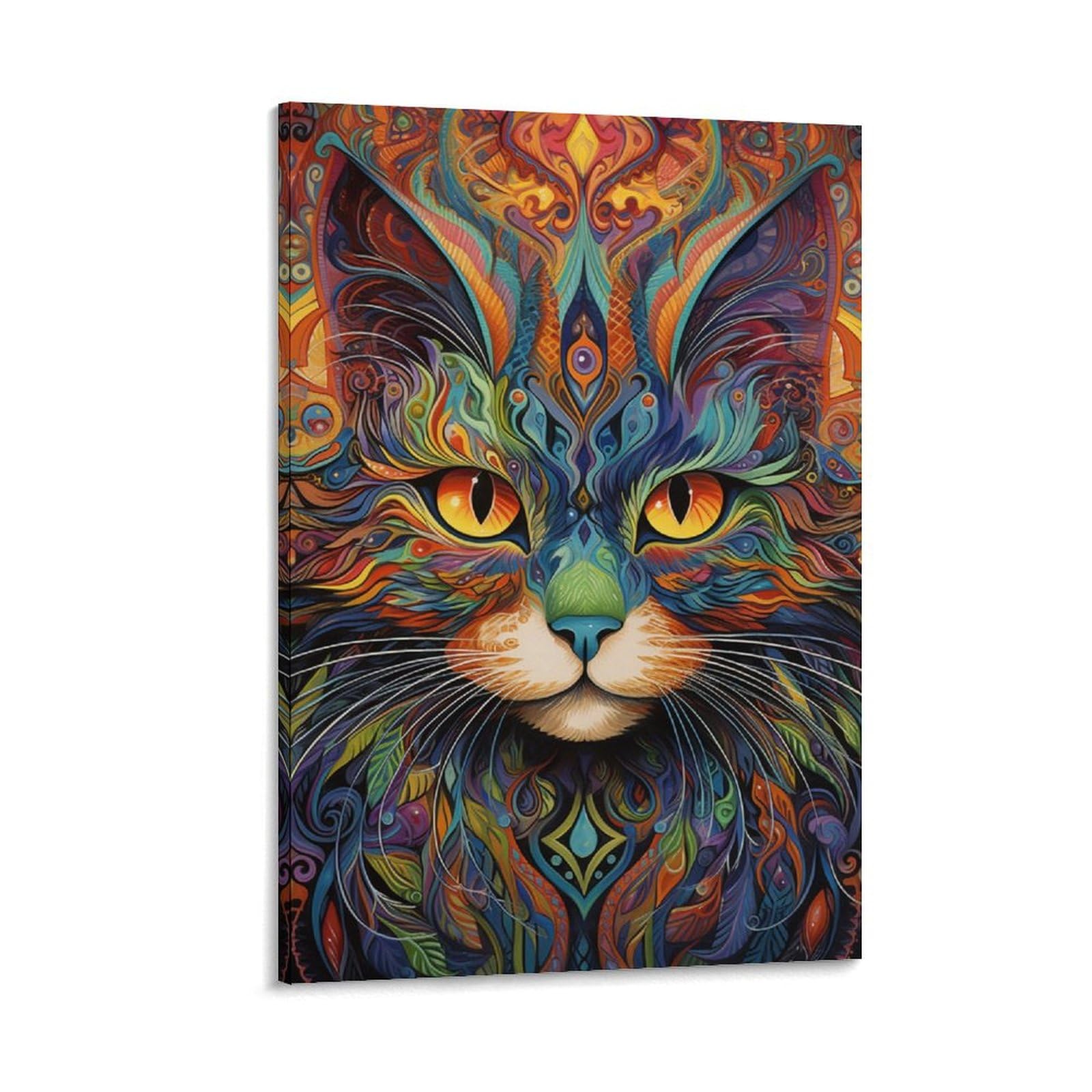 Foccar Frame-Abstract Colorful Cat Abstract Colorful Cat Canvas Wall Art Glam Animal Kitten Pattern Posters Wall Decor Painting Art For Home Room Artwork