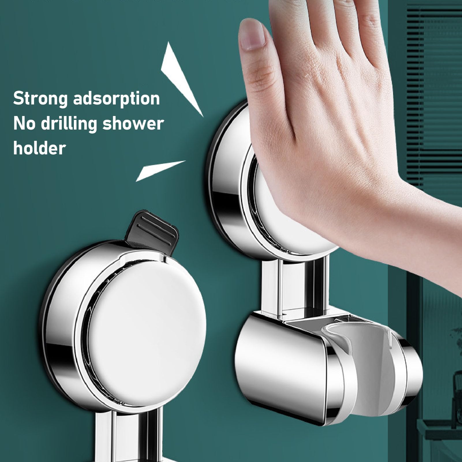 2-Pack Suction Shower Head Holder – No-Drill Wall Mount Bracket For Handheld Showerheads (Black/Silver)