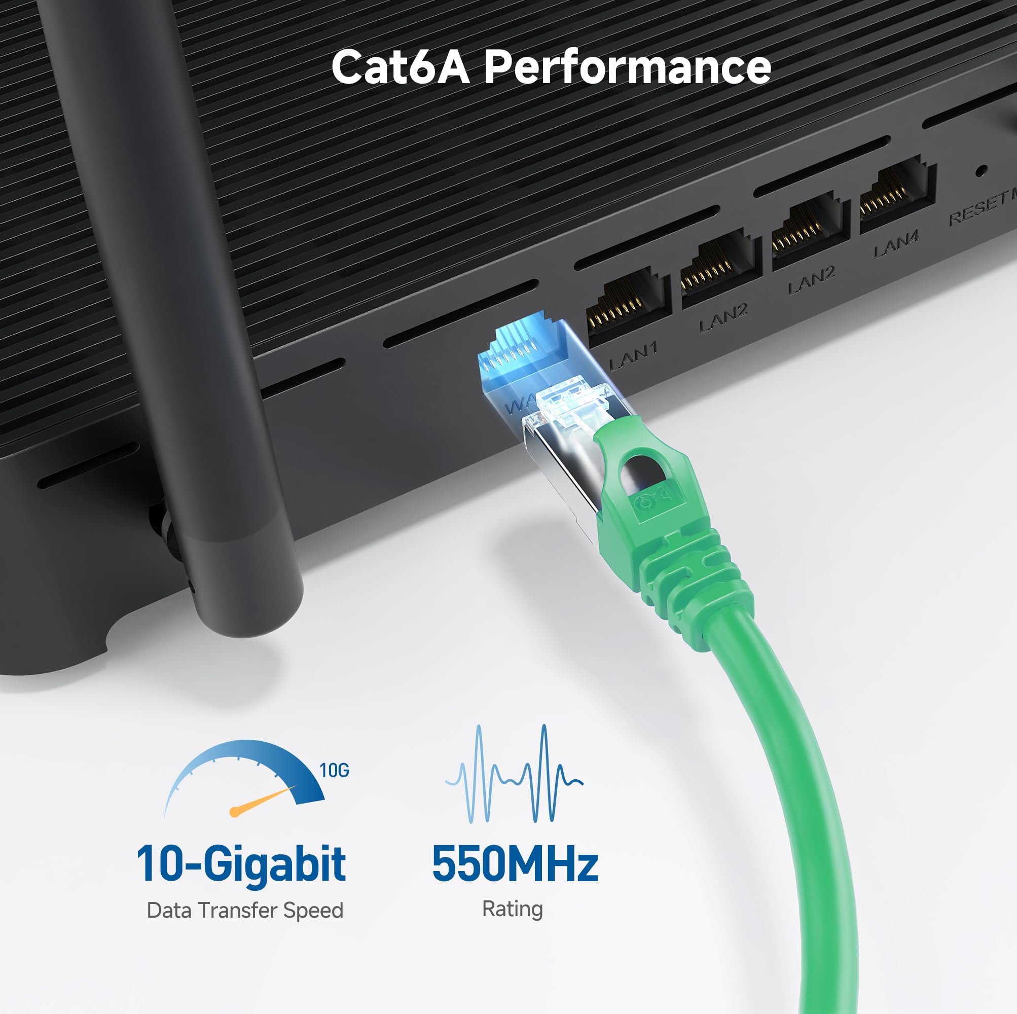 Cable Matters Cavo Ethernet Cat 6A schermato lungo da 10 Gbps, 61 m, cavo Cat 6A, cavo Cat6A, cavo Ethernet, verde