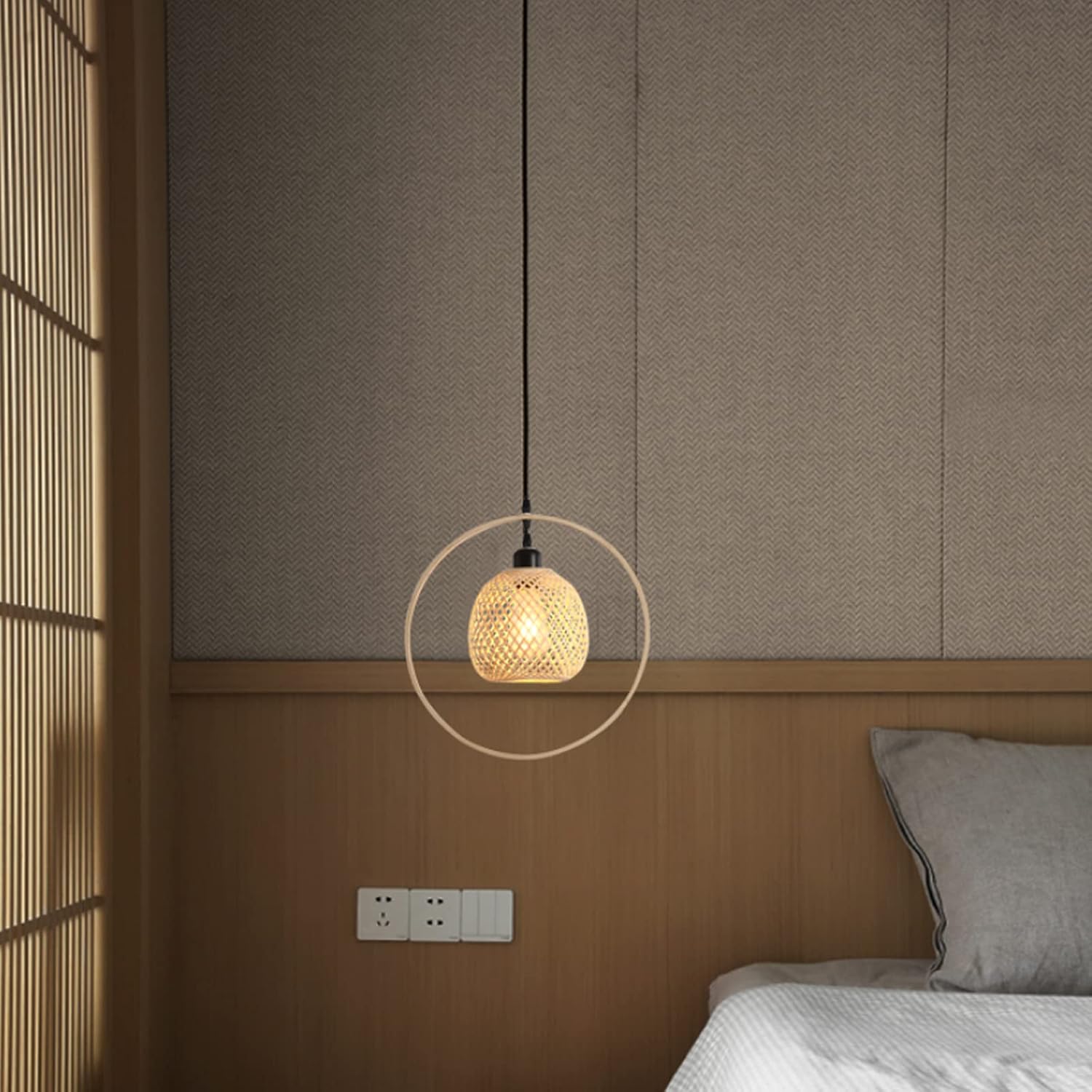 YUEGOO Chandeliers,Simple Chandeliers Creative Woven Wicker Lantern Retro Industrial Bedroom Bedside Lamp Wooden Art Hot Pot Shop Homestay House Tea House Suspension Lights