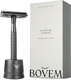 Align Razor – Premium Single Blade Razors For Men, Double Edge Razor Blade, Safety Razor for Face and Beard, Shaving Razors for Men with Razor Stand and 5 Platinum Stainless Steel Blade Refill (Space Grey)