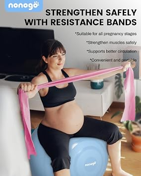 nonogo Birthing Ball for Pregnancy with Resistance Bands- Exercise Ball for Working Out, Yoga, Physical Therapy, Maternity Physio, Balance Stability Ball with Pump