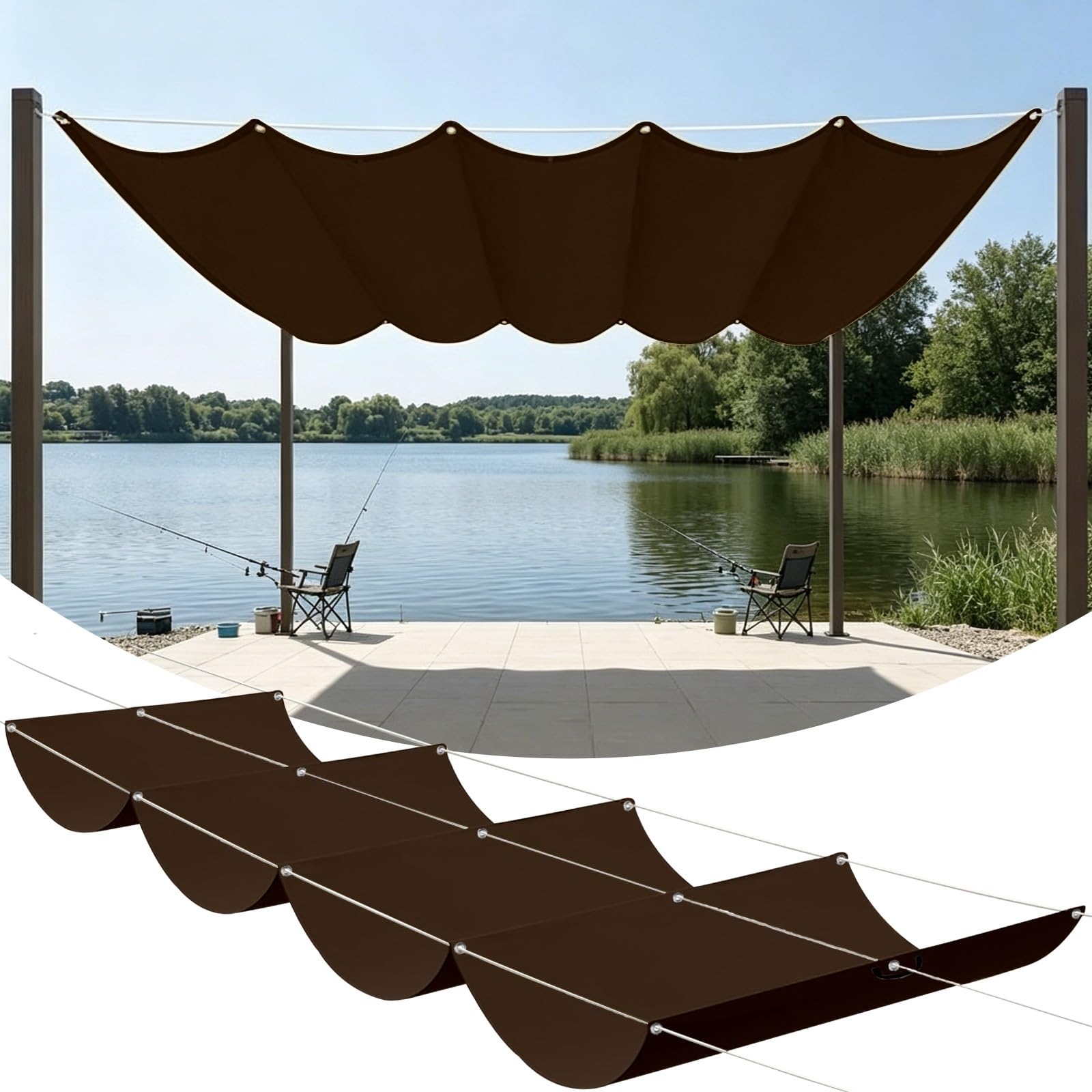 Toldo vela de sombra retráctil de 50 x 350 cm impermeable y regulable en color marrón para patio
