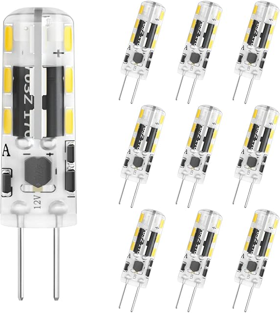 DiCUNO G4 LED Light Bulbs, 1.2W Equivalent to 10W Halogen, 120LM, Cool White 6000K, 12V, Non-Dimmable G4 Capsule Bulbs for Home Lighting, 10-Pack