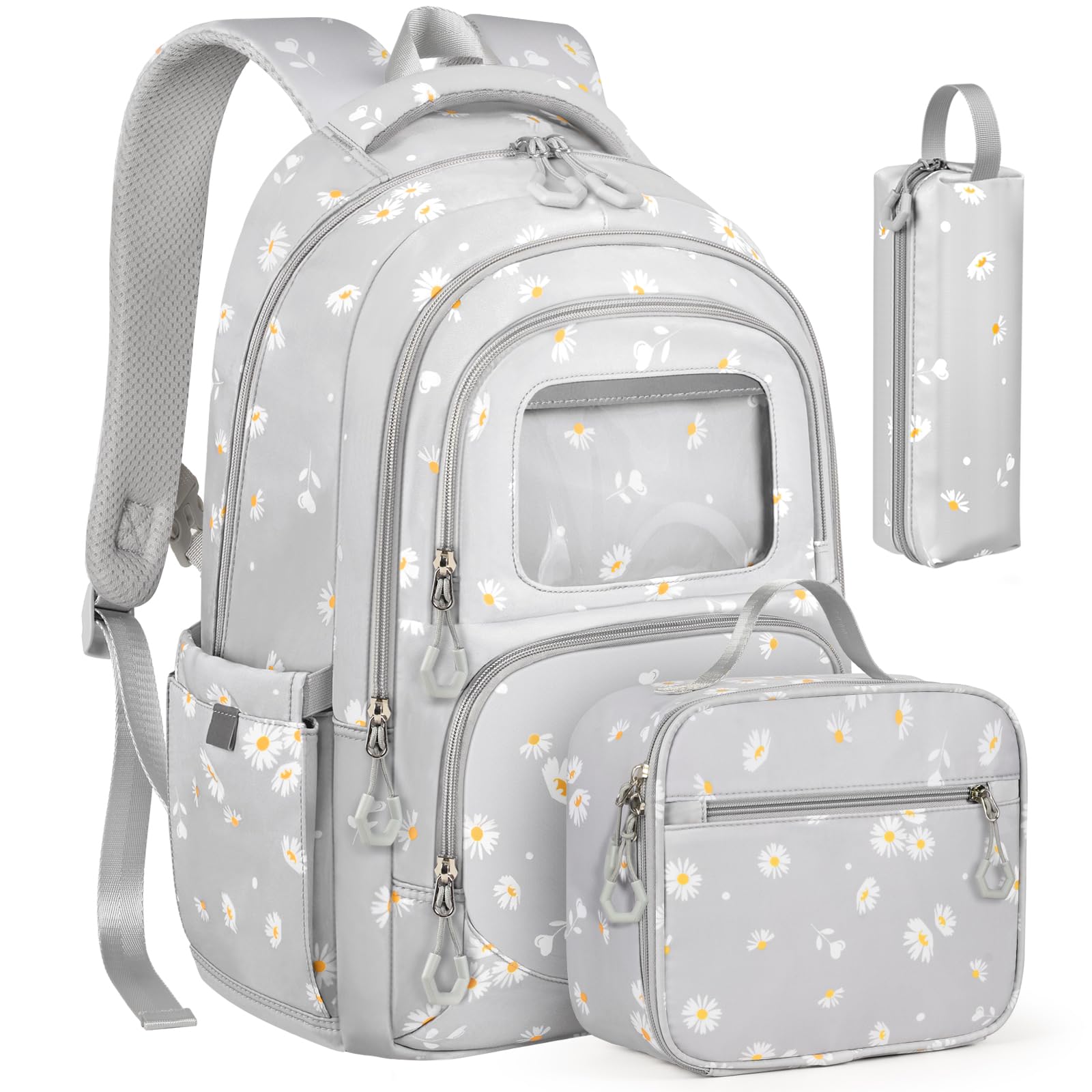 Daisy Backpack for Girls 3 Pcs Set with Lunch Box Pencil Pouch Kids Bookbag for Teen Girl Elementary