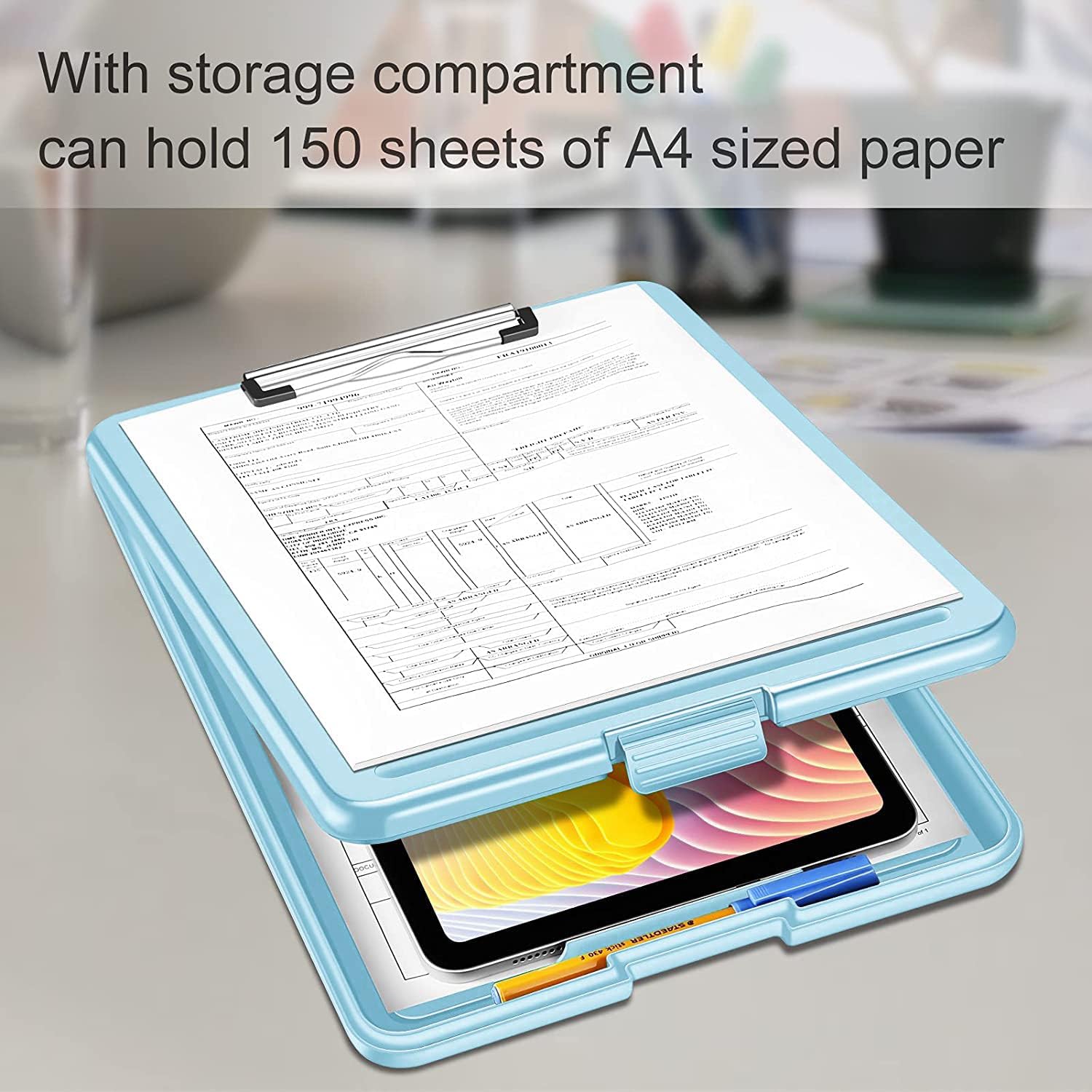 PRANIJ Versatile Foldable Plastic Clipboard with Built-in Storage and Pen Holder - Ideal for School, Office, Travel - Perfect for Students, Teachers, Doctors, Nurses, Professionals (Blue) 3