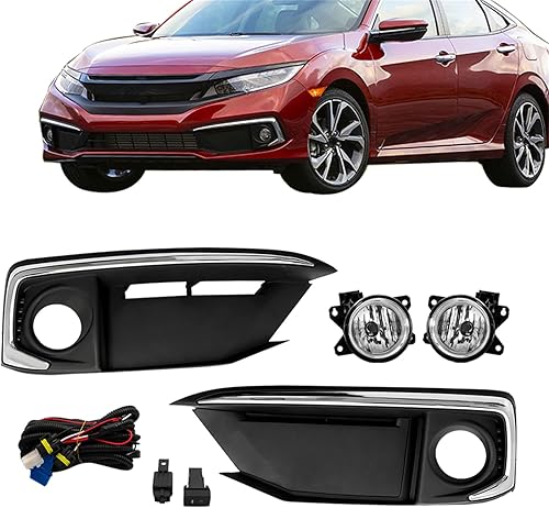 Miniatura 4 de 2 luces antiniebla de repuesto para Civic CoupeSedan 2019 2020 con bisel de parachoques delantero, cables de interruptor de bombillas 33950TBAA01
