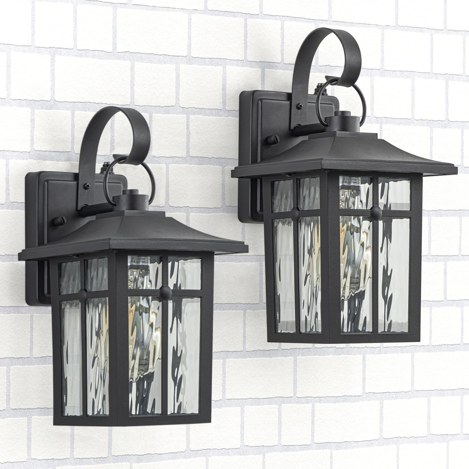 2 Pack Dusk to Dawn Outdoor Wall Lights Aluminum Exterior Light Fixtures Wall Mount with Ripple Glass Waterproof — view 7