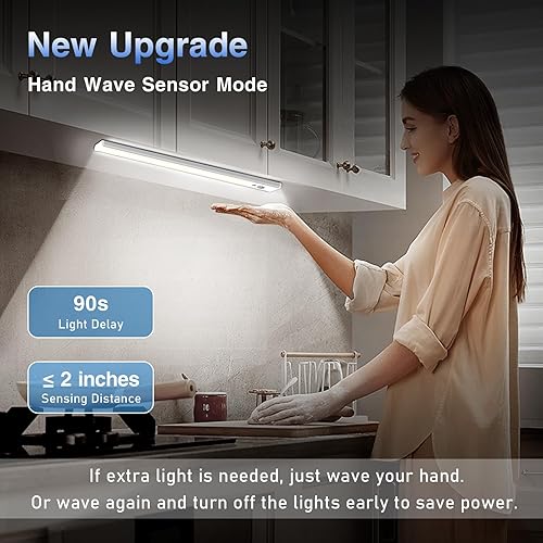 Miniatura 3 de EGARNGY Under Cabinet Lights Wireless for Kitchen - 11.8"120 LEDs3 ColorsHand WaveMotion Sensor Night Light Indoor - Counter Lights with 2200mAh