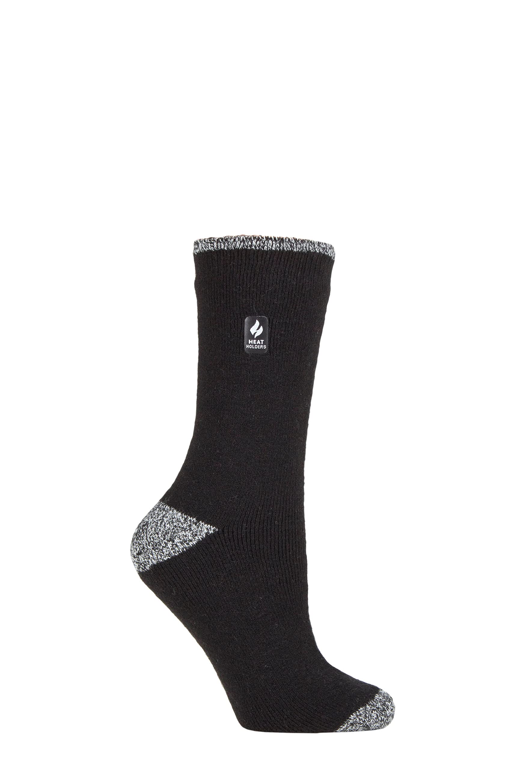 HEAT HOLDERS SOCKSHOP Women's Socks - 2.3 TOG Thermal, Warm, Cosy, Patterned, Pack of 1 Size 4-8 (4-8, Prague Heel & Toe Black/White)