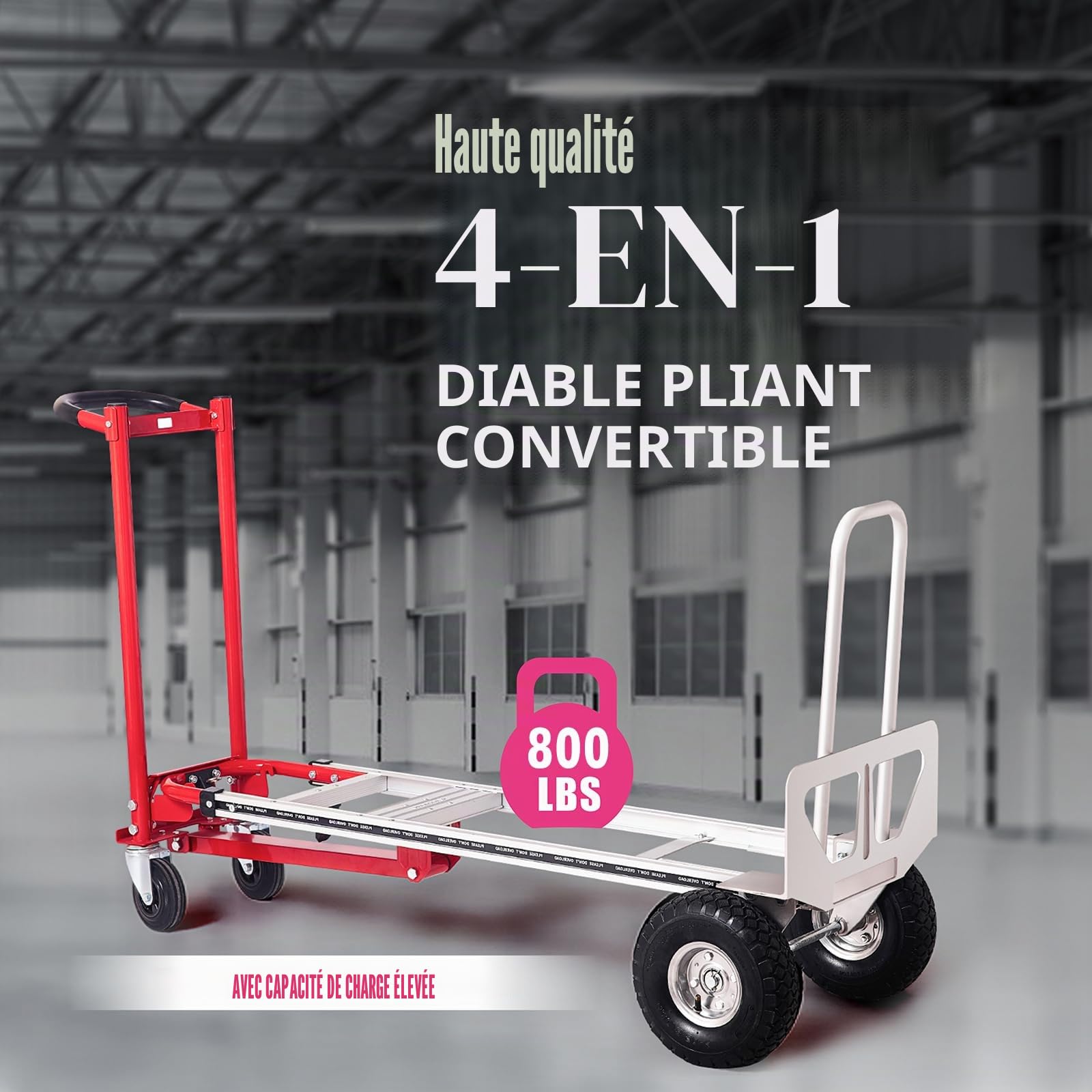 4-en-1 Diable Pliant en Aluminium,Chariot de Déménagement de Manutention 363/454 kg, Diable Convertible en Chariot à Plate-Forme Roues antidérapantes pour Transport Entrepôt Marchandises