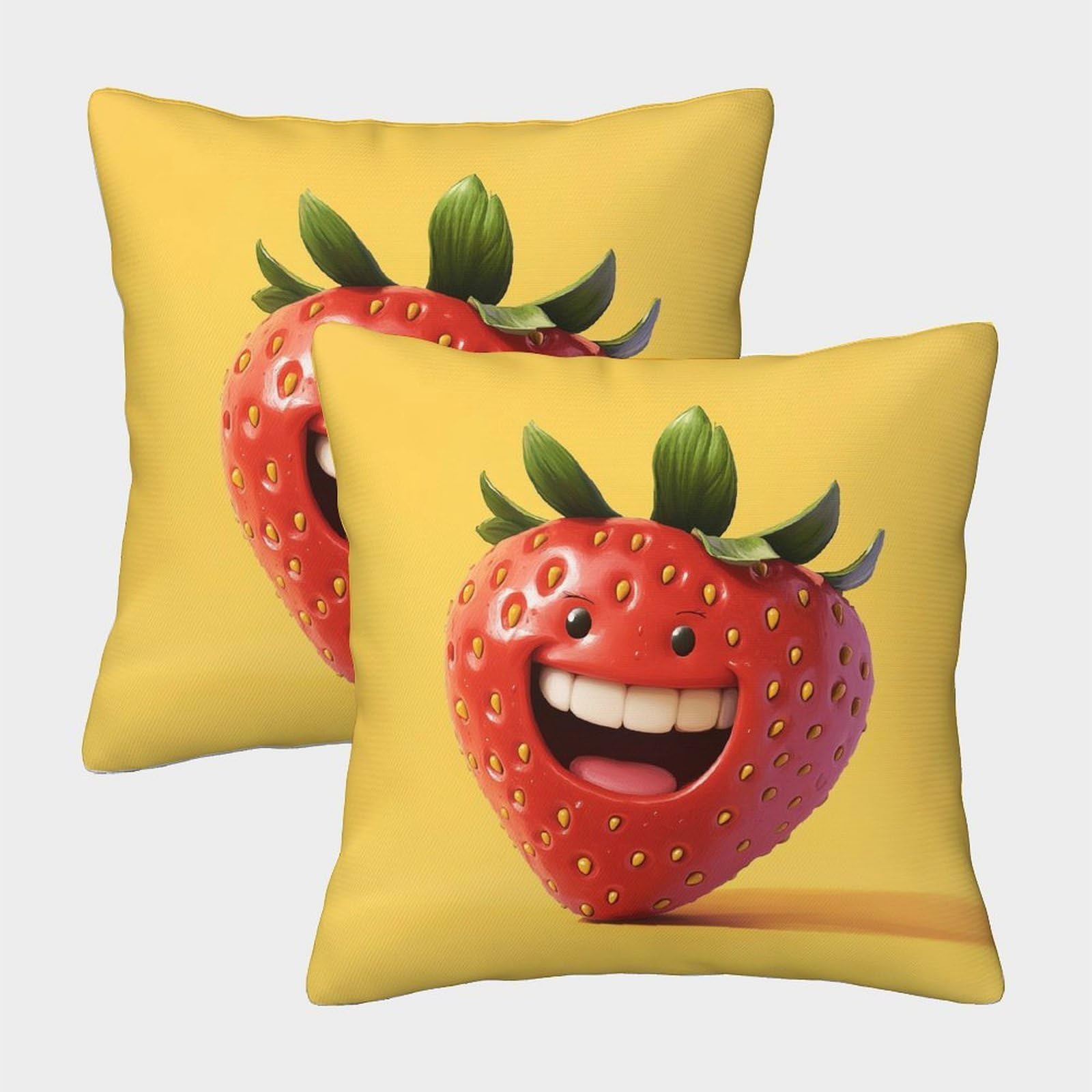 kaiyun 2 Pack Smiling Strawberry,Colorful Cartoon Pillow Case Home Decoration Sofa Cushion Cover 40x40cm