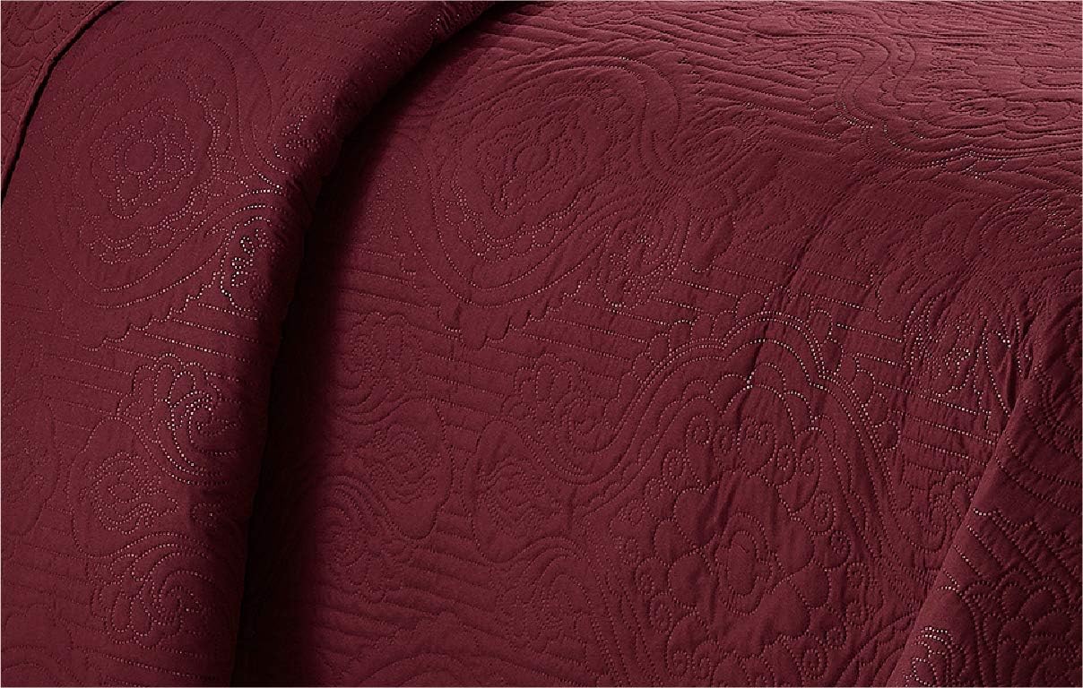 Home Collection 3pc Full/Queen Over Size Luxury Embossed Bedspread Set Light Weight Solid Burgundy New