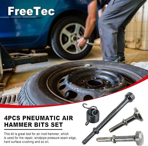 Miniatura 9 de FreeTec Juego de 4 brocas neumáticas de martillo neumático, kit de herramientas de brocas de cincel de aire neumático con resorte