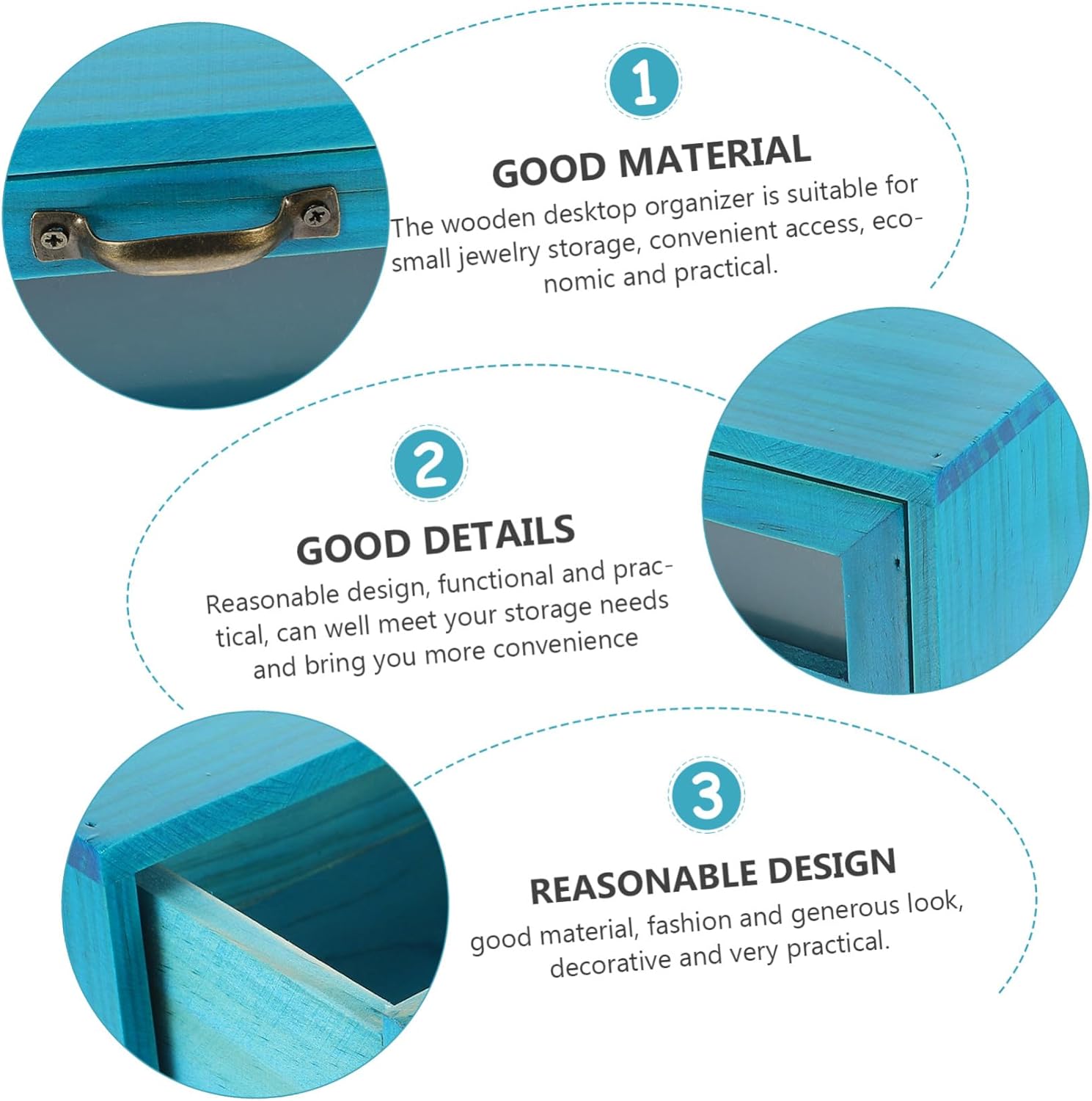 Vintage Wooden Desktop Drawer Organizer with Dual Compartments Rustic Makeup and Jewelry Storage Box Stable Mediterranean Blue Cosmetic Holder for Home and Office Desk