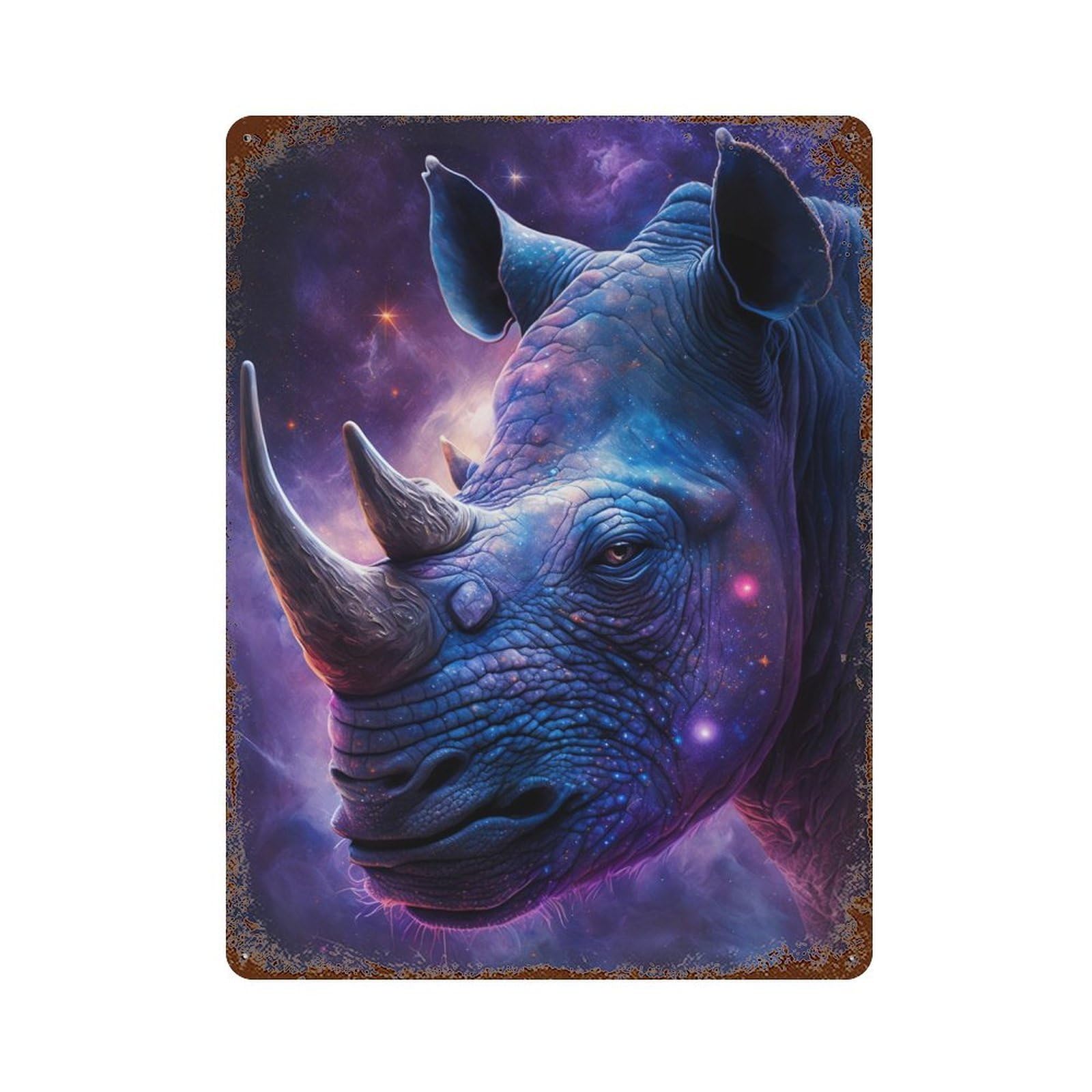 Galactic Rhino Portrait -1 Vintage Metal Tin Sign 15.7"x11.8", Novelty Wall Decor for Garage, Pub Or Kitchen