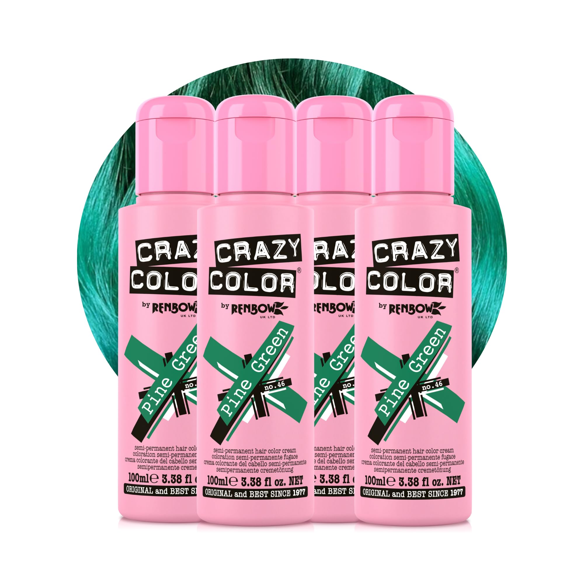 Crazy Color Vibrant Pine Green Semi-Permanent 4 Pack Quad Hair Dye