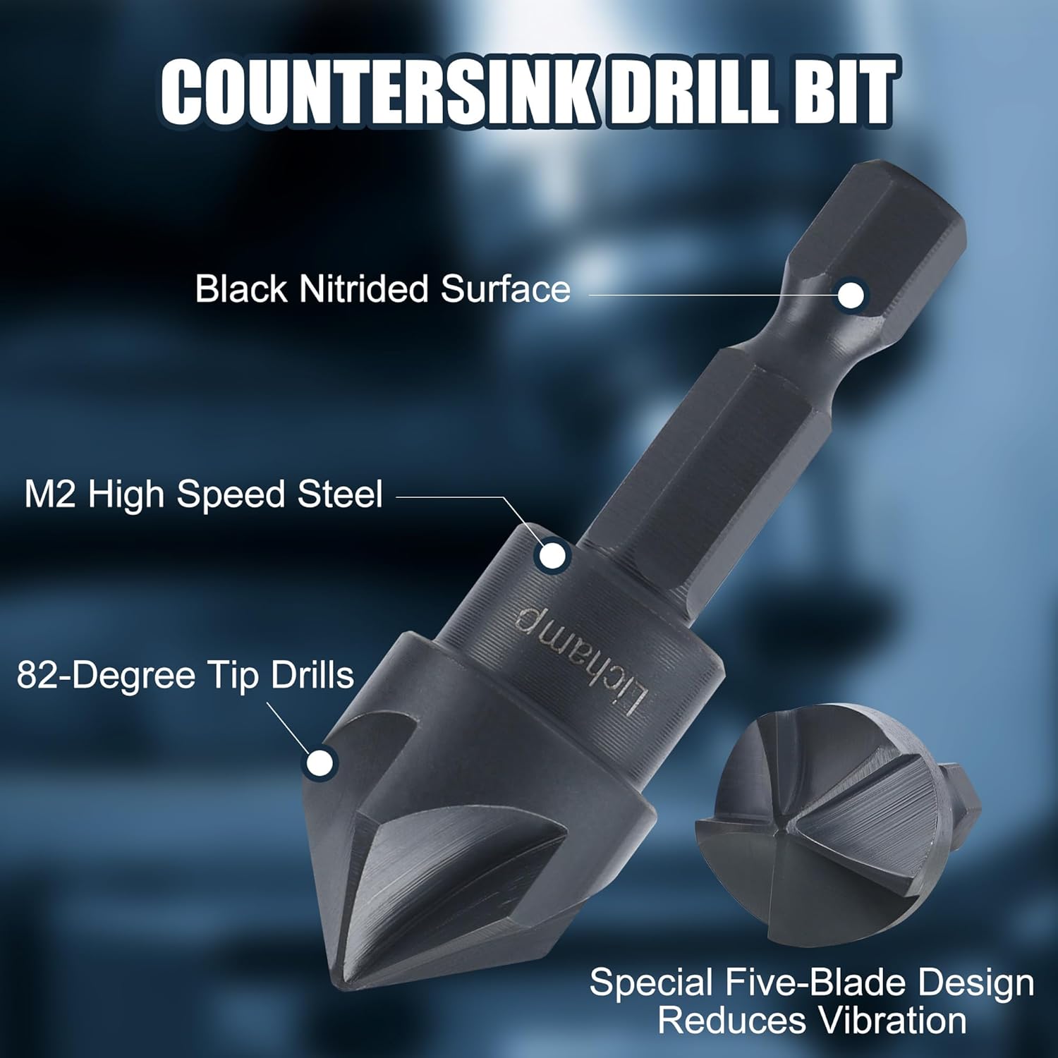 Lichamp Tungsten Carbide Chamfer Tool 1/8" to 1-7/16" with Countersink Drill Bit 1/8" to 5/8", Tungsten Carbide Chamfer Bit Burr Remover for Damaged Metal Screws Bolts and Fasteners