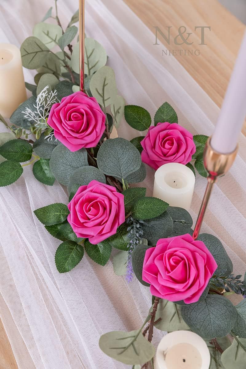 N&T NIETING Artificial Flowers, Foam Roses Perfect for Valentine's Day DIY Wedding Bridal Bouquets Centerpieces Bridal Shower Party Home Flower Arrangement Decor 25Pcs, Hot Pink - Image 4
