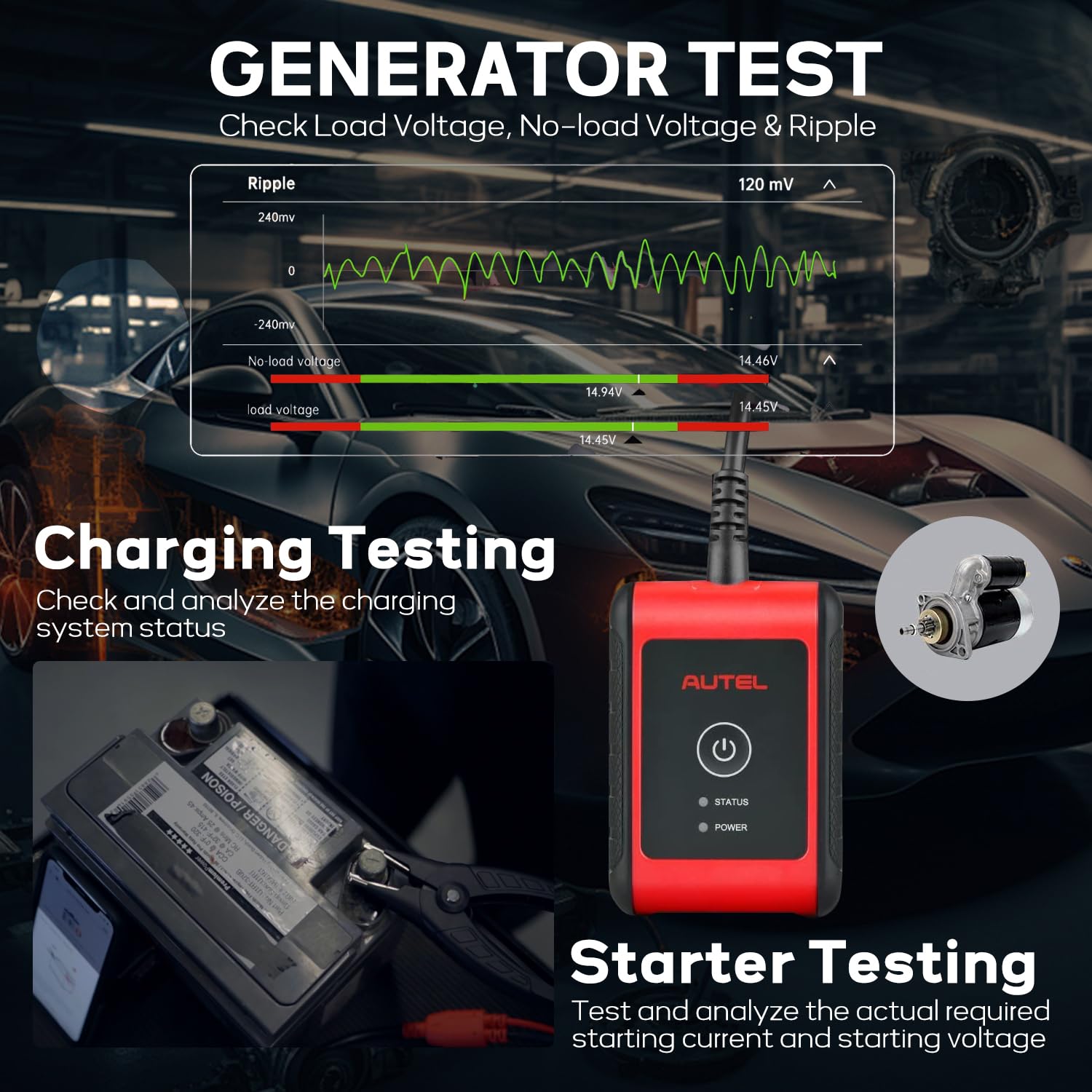 Autel MaxiBAS BT506 Car Battery Tester, Lite of BT508/BT608 Analyzer, 6v 12v 100-2000 CCA, Adaptive Conductance, Cranking Charging System Test, Work w/Autel Scanners & iOS/Android, Free Updates