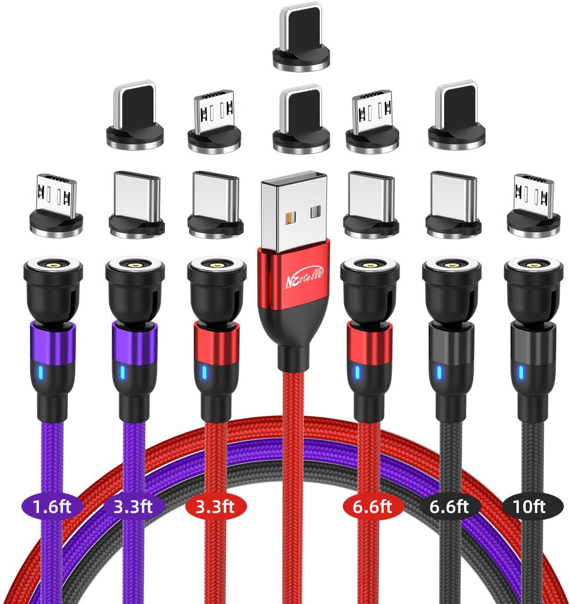 Câble magnétique lumineux rotatif à 540 °,Charge rapide du téléphone