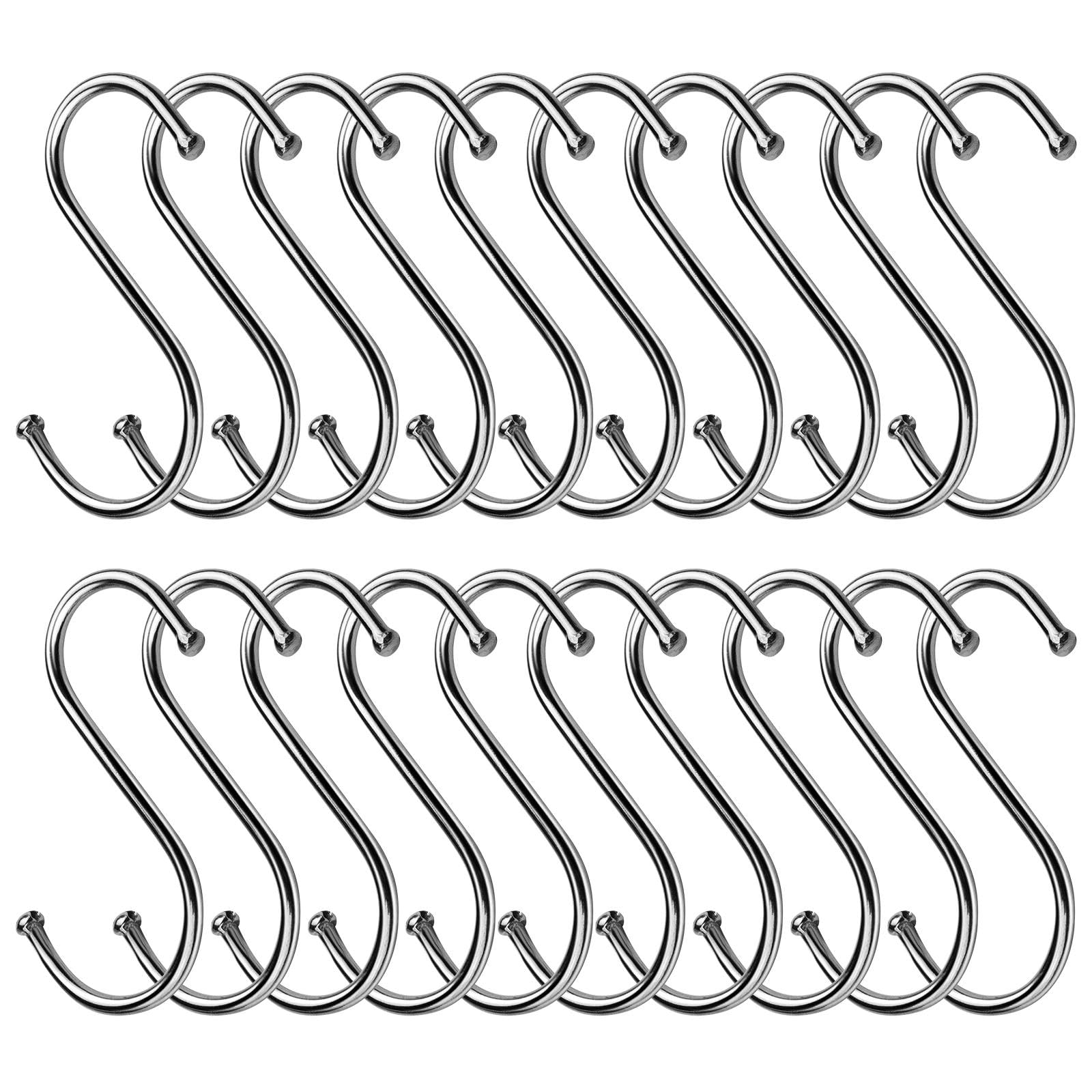 LxsNyvantic Edelstahl S-Haken 20er Set - Schwerlast Rostfreie Metallhaken für Küche, Bad, Schrank und Outdoor - Starke Tragkraft, Einfaches Einhängen, Vielseitig einsetzbar
