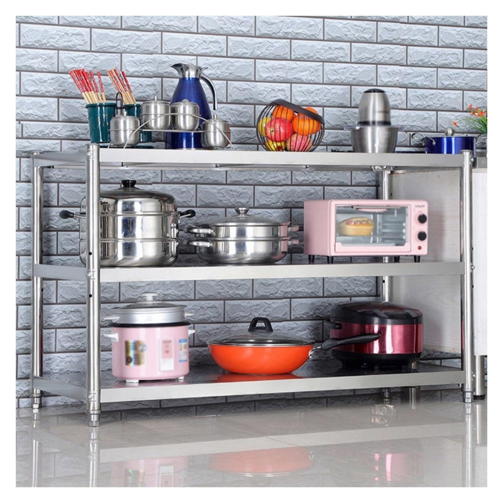 Scaffale regolabile a 3 ripiani in acciaio inox, impermeabile, per microonde per cucina e ristorante, resistente, 90 x 40 x 80 cm