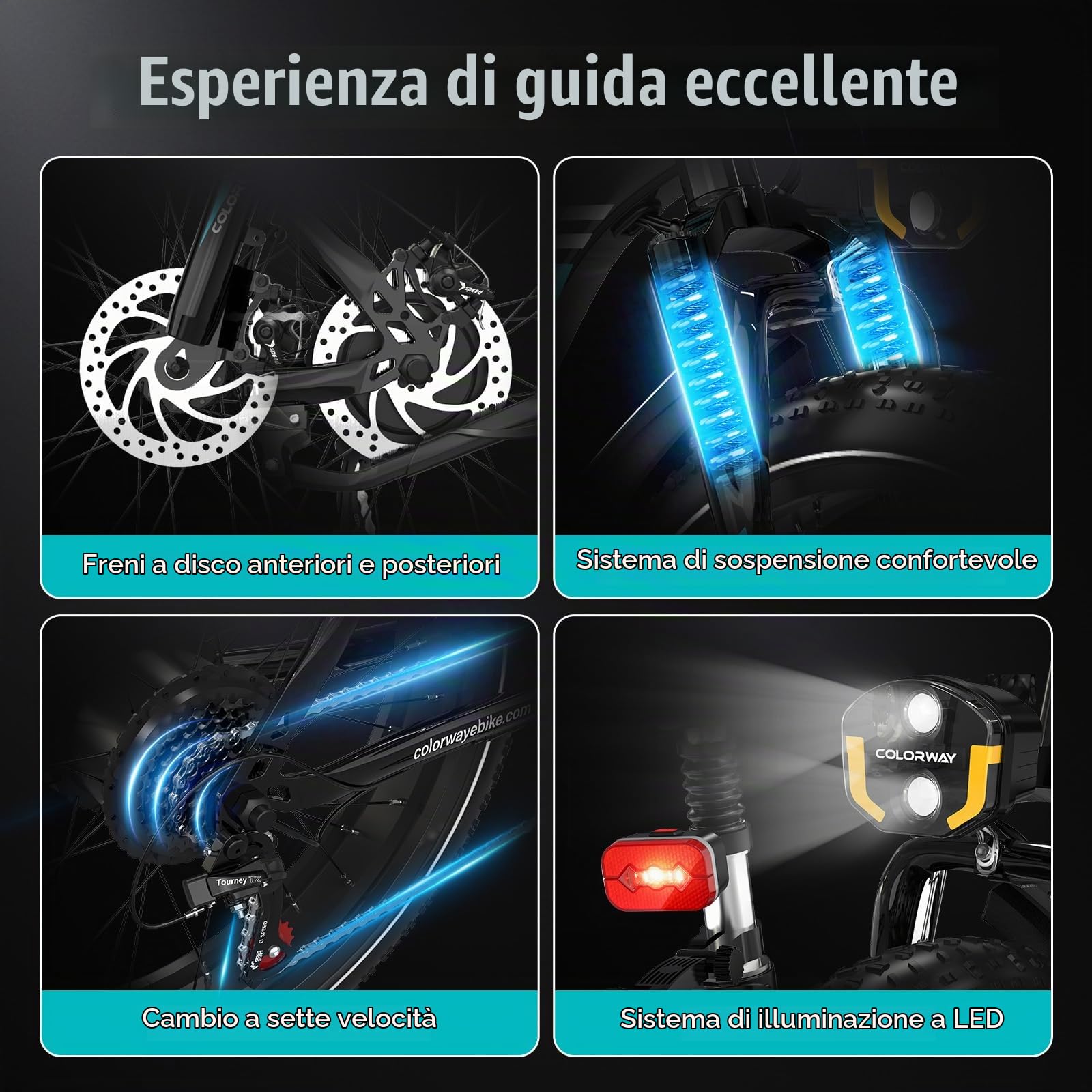 COLORWAY 26" Bicicletta elettrica per adulti, Mountain Bike, EBike con batteria rimovibile 36V 15Ah, display LCD, doppio freno a disco, sedili ammortizzanti, autonomia fino a 45-100 km.