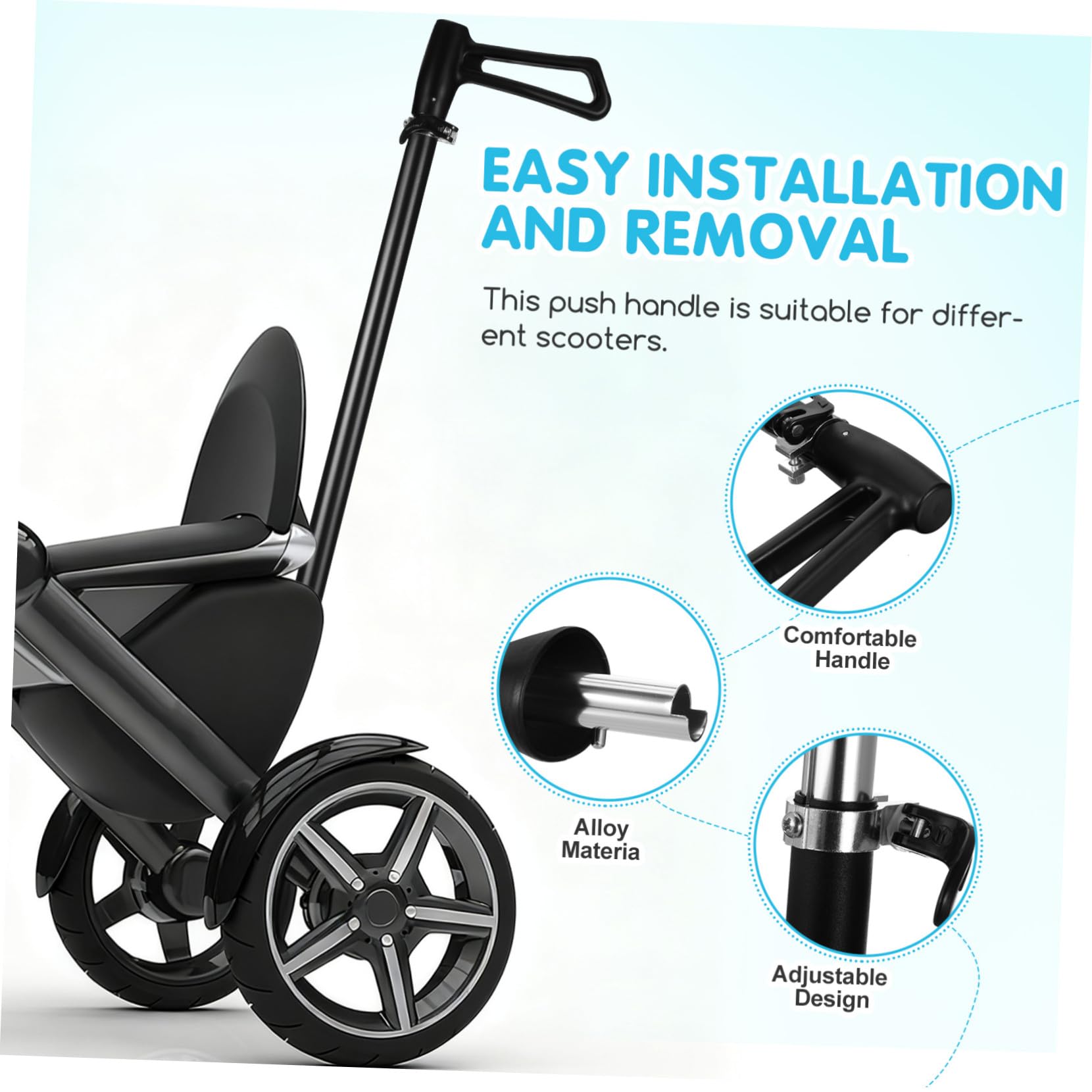 Manillar para Cochecito de Negro Mango de Empuje Accesorio Práctico y Estable Fácil Instalación y Extracción para Paseo Seguro y Cómodo