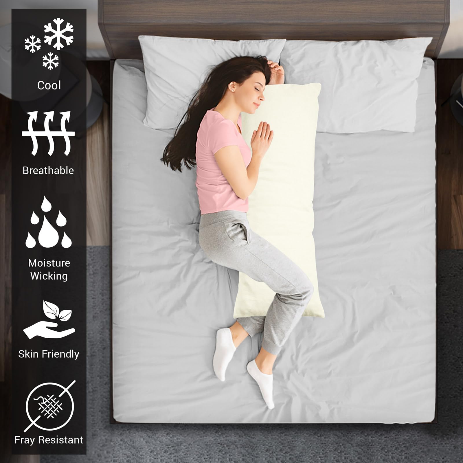 Pizuna Cotton Off White Body Pillow Cover 1 Piece Only, 400 Thread Count 100% Long Staple Cotton Body Pillow Case 52x140 cm - Image 2