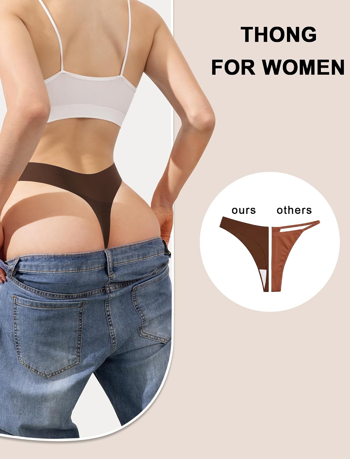 Seamless Thongs For Women No Show Thong Panties Breathable Comfortable Underwear Womens 10-Pack