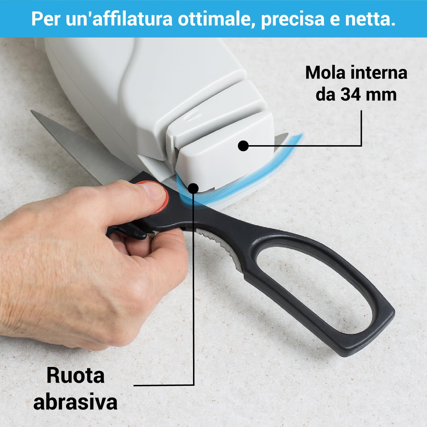 Crisalide® - Affilatrice Elettrica per Coltelli e Forbici 230V – Affilacoltelli da Cucina con Ruota Abrasiva e Mola Interna 34 mm – Compatta, Precisa e Facile da Usare