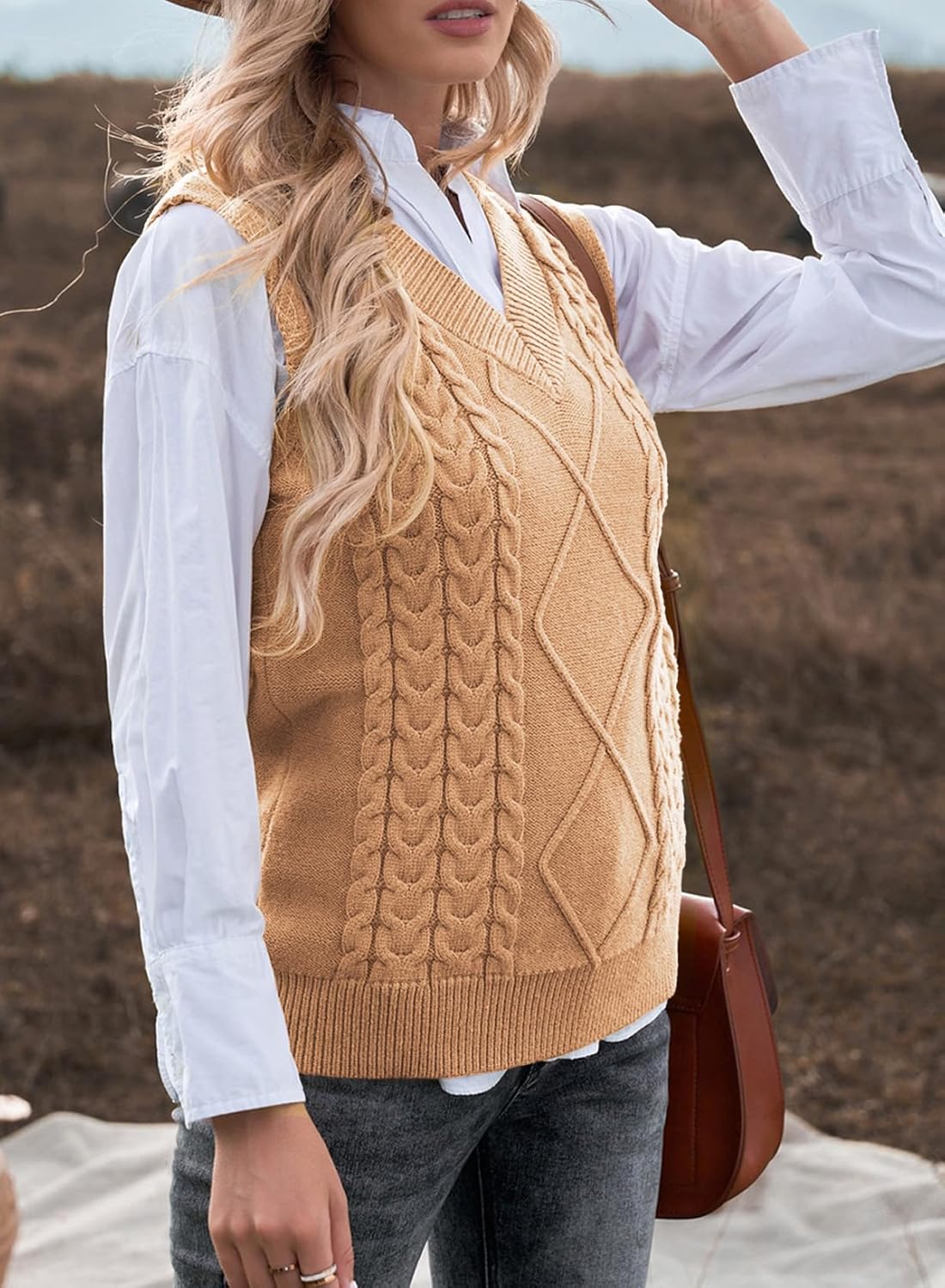 EVALESS Oversized Sweater Vest for Women V Neck Sleeveless Solid Color Loose Pullover Sweater - Image 5