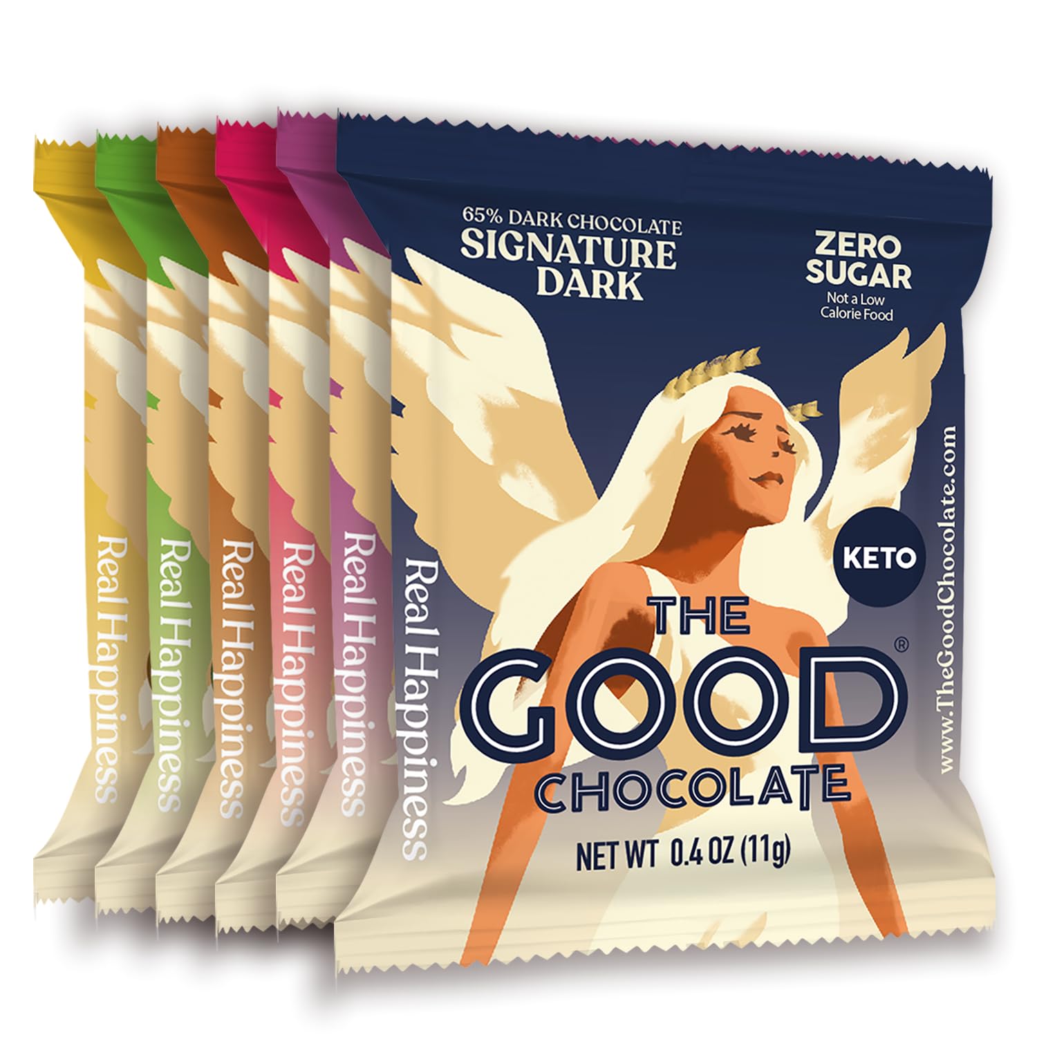 THE GOOD CHOCOLATE - Keto Chocolate Variety Pack with Zero Sugar & Lower Net Carb Snack - Keto Chocolate Bars offer Lower Calorie chocolate Candy - keto Snacks Low Carb - 6 Flavors, 12 Square Pack
