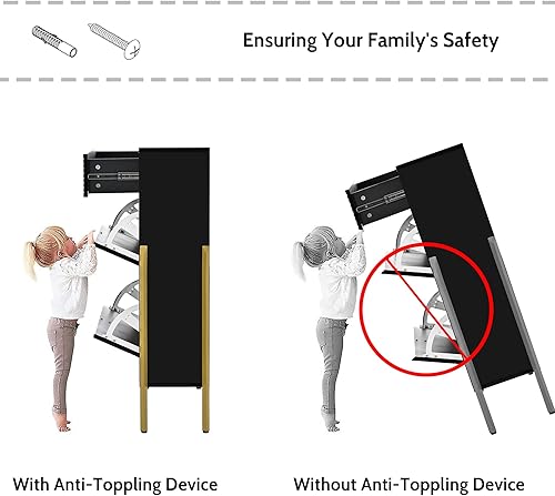 Vista 101 de RUNNA Organizador delgado de entrada con 2 cajones abatibles, armario de almacenamiento de zapatos con parte superior de vidrio templado con cajón
