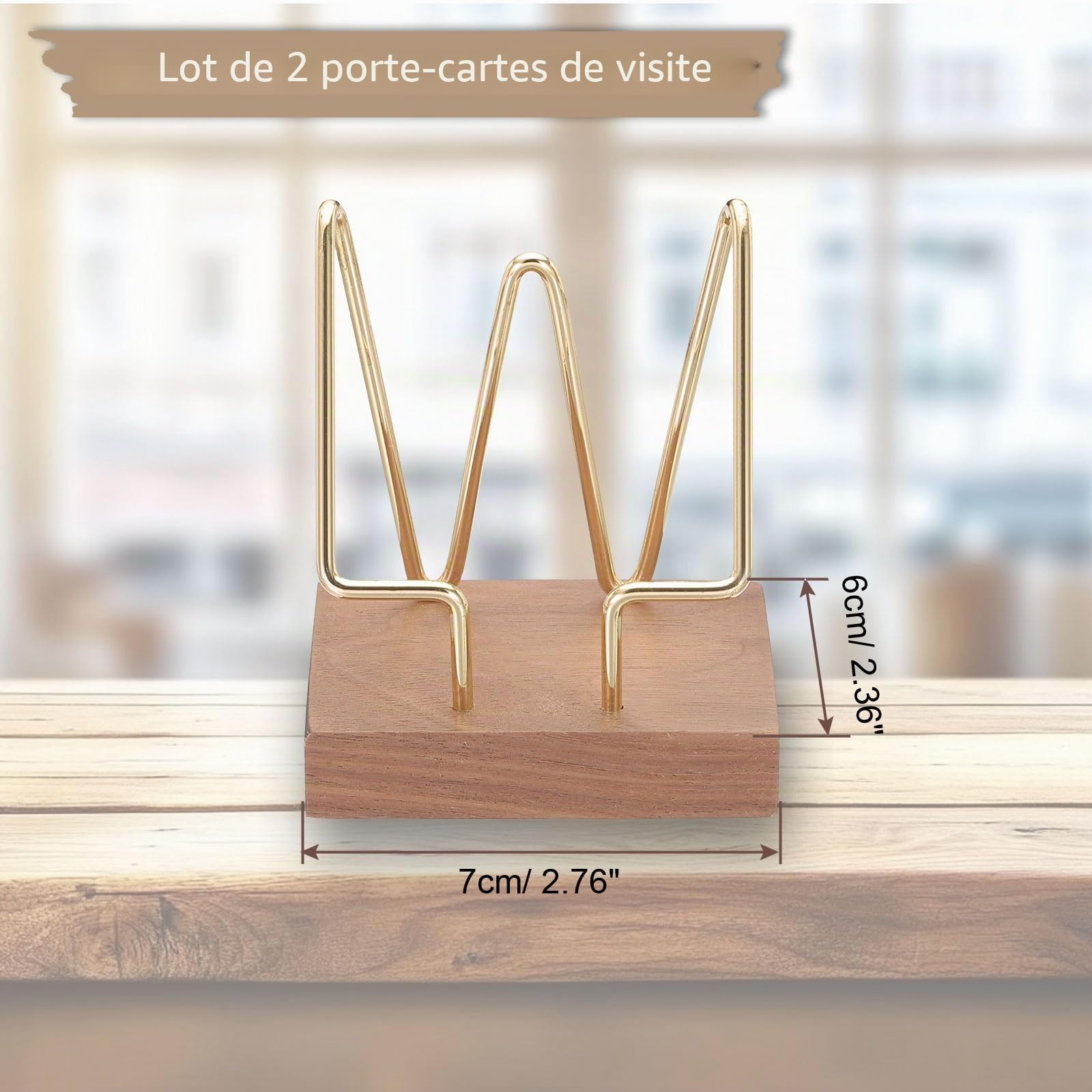 PATIKIL Porte-Cartes De Visite Vertical Pour Bureau, 2 Pcs Porte-Cartes De Visite En Bois Support De Présentation Pour Bureau Maison Exposition, Couleur Noisette, Doré