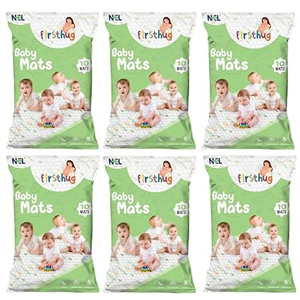 FIRSTHUG Baby Disposable Underpad | Changing Mats | Changing Pads | Waterproof Diaper | Breathable Underpads | Bed Protector with 100% Water Proof Non Slip Back Sheet -Size : 60*60 Cm (Pack of-6)