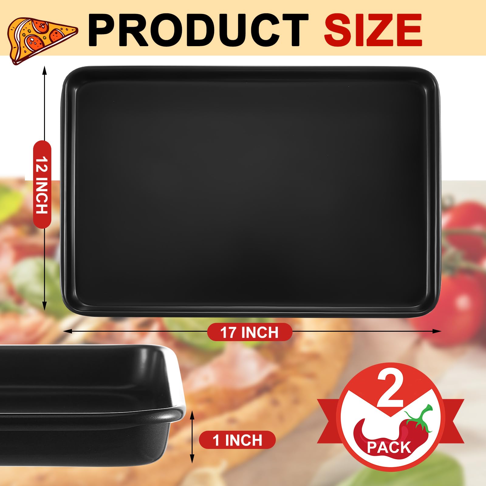 2 piezas de sartén para pizza estilo abuela de 17 x 12 x 1 pulgadas, rectangular, resistente, antiadherente, estilo siciliano, acero al carbono, platos de cocina presazonados 2