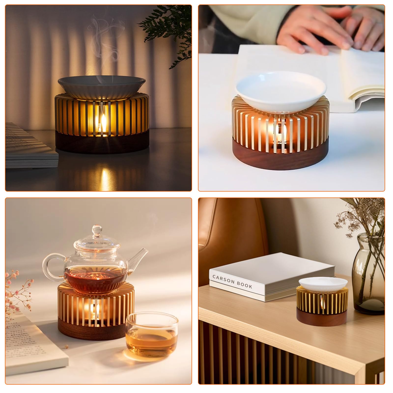 Lampe parfumée pour huiles essentielles, bougie à thé, diffuseur d'arômes, diamètre : 11 cm, en aluminium, avec bol en céramique, pour aromathérapie et décoration (doré)