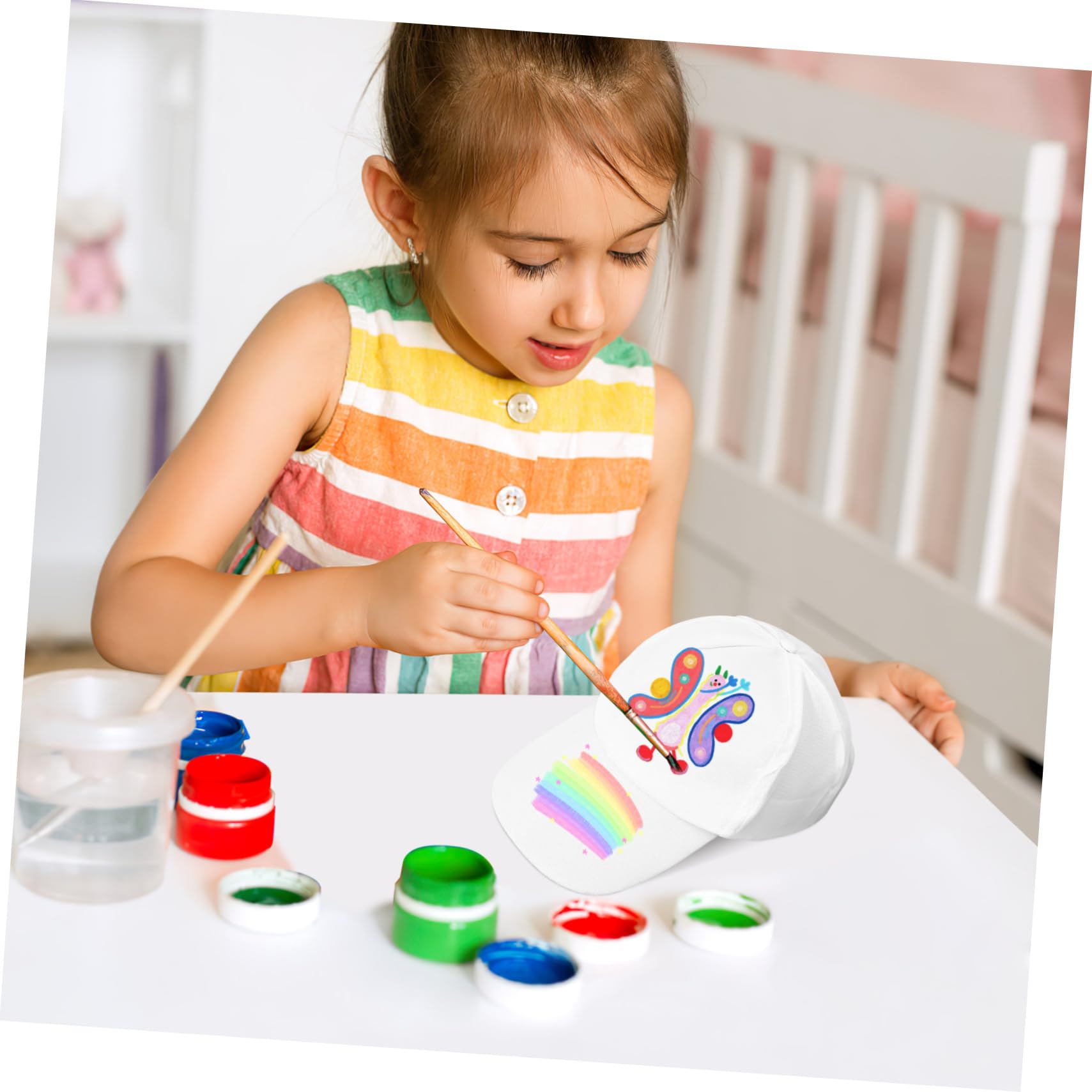 Kinder Kappen Zum Bemalen Weiß Baumwolle 10 Stück DIY Schirmmütze Als Malhut Für Kinder Bastelset Für Kindergarten Party Strand Und Reisen