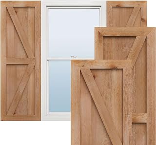 Ekena Millwork RBF06Z11X052RWR TimberCraft Two 5 3/8" Boards Framed Board-n-Batten w/Z-Bar, Rustic Wood Shutters (Per Pair), 10 3/4"W x 52"H, Rough Sawn Western Red Cedar