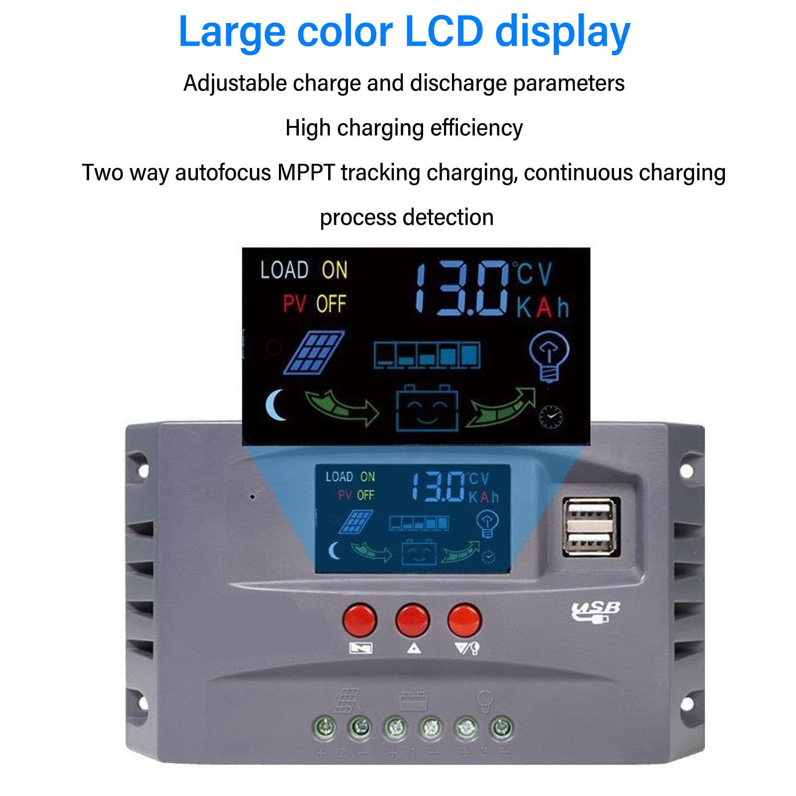 Controlador de Carga Solar MPPT, Regulador Inteligente, Pantalla LCD Eficiente para Yates Al Aire Libre, Energía Solar de 12V y 24V (100A)