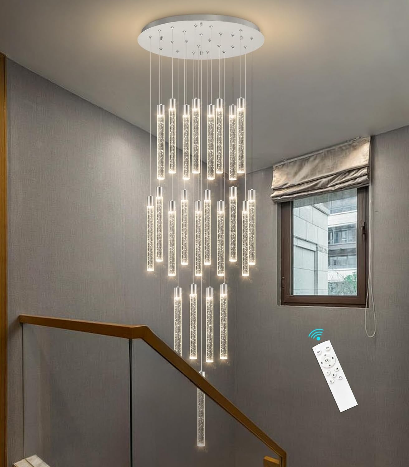 23-Light Long Large Modern Led Crystal Chandeliers Modern Spiral Chandeliers High Ceilings Chandelier for Staircase Foyer Chrome